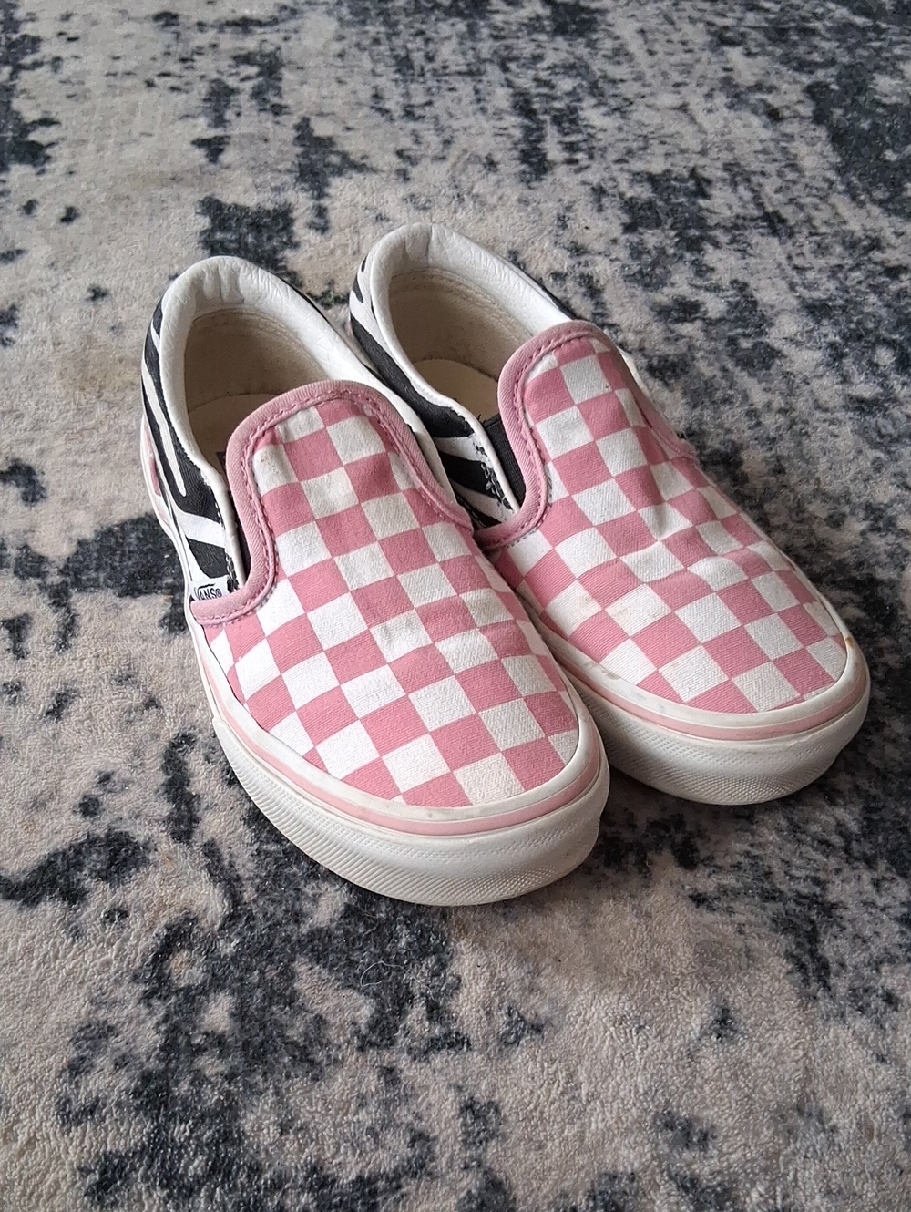 Vans Kids Pink & White Checkerboard Slip-On Sneakers with Black Side Detail